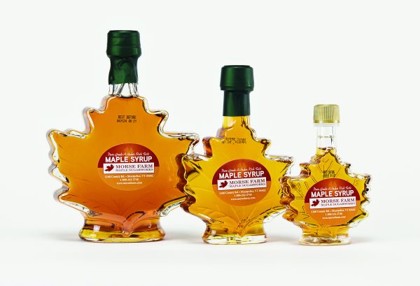 Morse Farm Amber Rich Vermont Maple Syrup Decorative Leaf Bottle